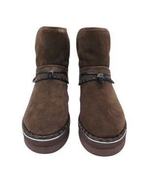 ELVIO ZANON STIVALETTO IN CAMOSCIO INGRASSATO COLORE T.MORO CON RIPORTI IN VITELLO NERO, FODERA LANA, GUARDOLO A TRECCIA CON PR