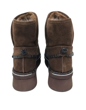 ELVIO ZANON STIVALETTO IN CAMOSCIO INGRASSATO COLORE T.MORO CON RIPORTI IN VITELLO NERO, FODERA LANA, GUARDOLO A TRECCIA CON PR