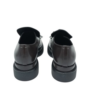 ELVIO ZANON MOCASSINO CON FRANGIA E NAPPINE, TOMAIA IN VITELLO SPAZZOLATO COLORE T.MORO/NERO, FONDO GOMMA, TACCO 3CM, GUARDOLO 