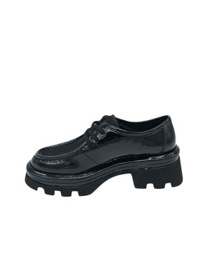 BRUNO PREMI STRINGATA INGEGNERE IN NAPLAK COLORE NERO CON VASCHETTA IN CAVALLINO IN TINTA, FONDO GOMMA CARRO, TACCO 5CM