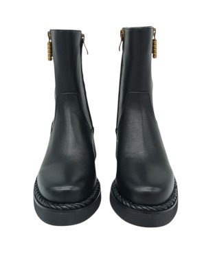 BRUNO PREMI STIVALETTO LISCIO IN VITELLO COLORE NERO, DUE LAMPO LATERALI DI CUI UNA COME ACCESSORIO, GUARDOLO A TRECCIA, FONDO 