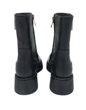 BRUNO PREMI STIVALETTO LISCIO IN VITELLO COLORE NERO, DUE LAMPO LATERALI DI CUI UNA COME ACCESSORIO, GUARDOLO A TRECCIA, FONDO 