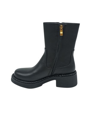 BRUNO PREMI STIVALETTO LISCIO IN VITELLO COLORE NERO, DUE LAMPO LATERALI DI CUI UNA COME ACCESSORIO, GUARDOLO A TRECCIA, FONDO 