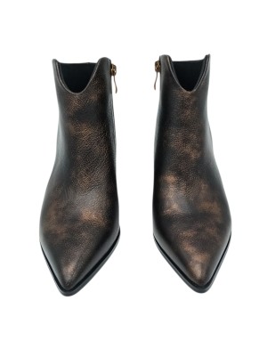 BRUNO PREMI, TRONCHETTO/TEXANINO IN VITELLO LAME' COLORE BRONZO, LAMPO LATERALE, TACCO FASCIATO 7CM, FONDO GOMMA