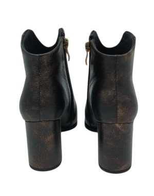 BRUNO PREMI, TRONCHETTO/TEXANINO IN VITELLO LAME' COLORE BRONZO, LAMPO LATERALE, TACCO FASCIATO 7CM, FONDO GOMMA