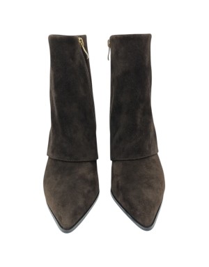 BRUNO PREMI, TRONCHETTO CON GHETTA, TOMAIA IN CAMOSCIO INGRASSATO COLORE T.MORO, LAMPO LATERALE, DUE FIBBIETTE ALL'ALTEZZA DEL 