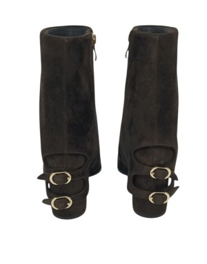 BRUNO PREMI, TRONCHETTO CON GHETTA, TOMAIA IN CAMOSCIO INGRASSATO COLORE T.MORO, LAMPO LATERALE, DUE FIBBIETTE ALL'ALTEZZA DEL 