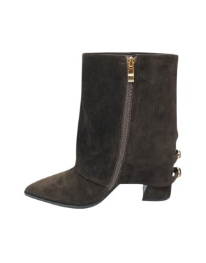 BRUNO PREMI, TRONCHETTO CON GHETTA, TOMAIA IN CAMOSCIO INGRASSATO COLORE T.MORO, LAMPO LATERALE, DUE FIBBIETTE ALL'ALTEZZA DEL 