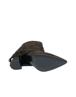 BRUNO PREMI, TRONCHETTO CON GHETTA, TOMAIA IN CAMOSCIO INGRASSATO COLORE T.MORO, LAMPO LATERALE, DUE FIBBIETTE ALL'ALTEZZA DEL 