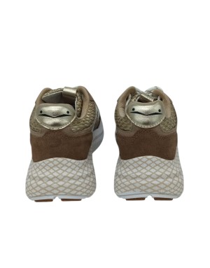 VOILE BLANCHE CLUB 122, SNEAKER LACCI IN CAMOSCIO-VITELLO E TESSUTO TECNICO A NIDO D'APE COLORE CUOIO-PLATINO CON RIPORTI IN TI