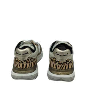 VOILE BLANCHE CLUB ACT W SNEAKER LACCI IN TESSUTO TECNICO BEIGE CON RIPORTI IN CAVALLINO MACULATO E LAMINATO PLATINO, FONDO GOM