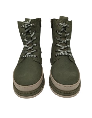 TAMARIS POLACCO LISCIO IN CAMOSCIO INGRASSATO COLORE VERDE OLIVA, LACCIO E LAMPO LATERALE, FONDO GOMMA BICOLOR CON FODRONE 5,5C