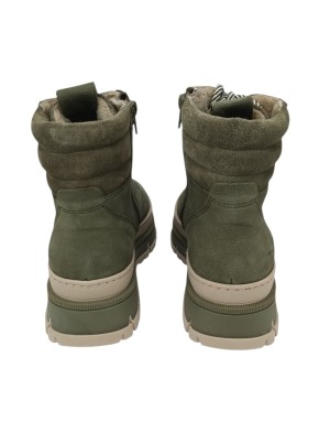 TAMARIS POLACCO LISCIO IN CAMOSCIO INGRASSATO COLORE VERDE OLIVA, LACCIO E LAMPO LATERALE, FONDO GOMMA BICOLOR CON FODRONE 5,5C