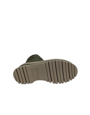 TAMARIS POLACCO LISCIO IN CAMOSCIO INGRASSATO COLORE VERDE OLIVA, LACCIO E LAMPO LATERALE, FONDO GOMMA BICOLOR CON FODRONE 5,5C