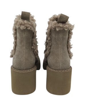 TOSCA BLU BEATLES LISCIO IN CAMOSCIO INGRASSATO COLORE FANGO, PROFILI IN LANA IN TINTA, FONDO MICRO CARRO, TACCO 7CM