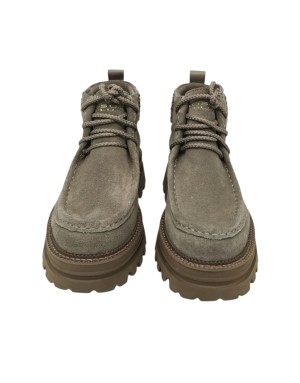 TOSCA BLU POLACCO/INGEGNERE STRINGATO,TOMAIA IN CAMOSCIO INGRASSATO COLORE FANGO CON COLLARINO STRASSATO ORO, FONDO GOMMA CARRO