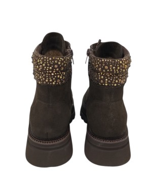 TOSCA BLU POLACCO LISCIO IN CAMOSCIO INGRASSATO COLORE T.MORO CON COLLARINO STRASSATO BRONZO, LACCIO E LAMPO LATERALE, FONDO GO