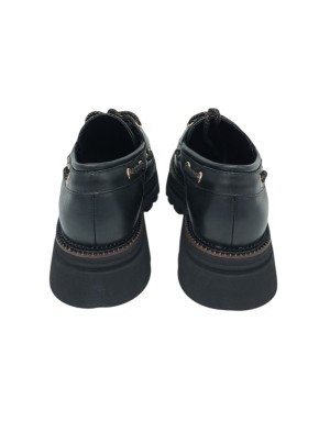 TOSCA BLU STRINGATA/BARCA IN VITELLO COLORE NERO, LACCIO NERO/BRONZO, FONDO MICRO CARRO 5CM, GUARDOLO CUOIO