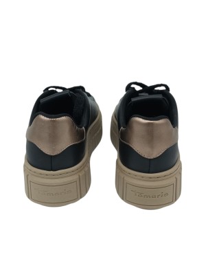 TAMARIS SNEAKER LACCI IN VITELLO COLORE NERO, TOPPONCINO IN LAMINATO ORO, FONDO GOMMA ZIGRINATO 5CM
