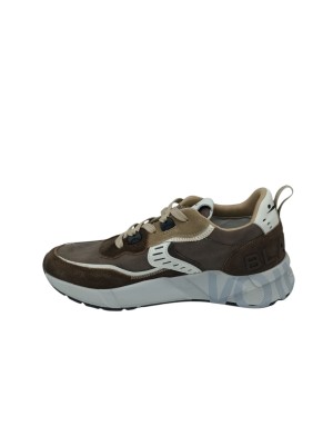 VOILE BLANCHE CLUB 01 SNEAKER LACCI IN CAMOSCIO E CAMOSCIO LAVATO COLORE MARRONE CON RIPORTI BEIGE, FONDO GOMMA LOGATO