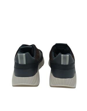 AMBITIOUS SNEAKER LACCI IN CAMOSCIO, VITELLO E TESSUTO TECNICO COLOE NERO-BROWN MULTI, FONDO GOMMA EXTRA LIGHT