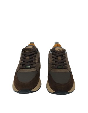 AMBITIOUS SNEAKER LACCI IN CAMOSCIO, VITELLO E TESSUTO TECNICO COLOE BROWN/MULTI, FONDO GOMMA EXTRA LIGHT