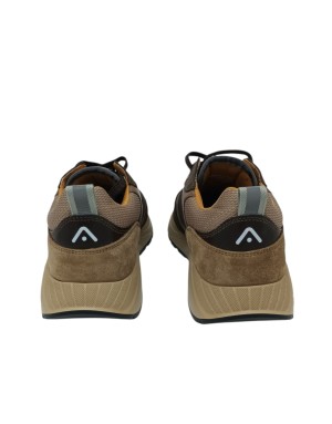 AMBITIOUS SNEAKER LACCI IN CAMOSCIO, VITELLO E TESSUTO TECNICO COLOE BROWN/MULTI, FONDO GOMMA EXTRA LIGHT
