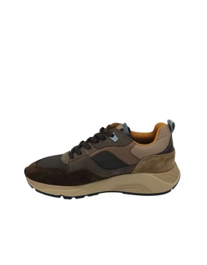 AMBITIOUS SNEAKER LACCI IN CAMOSCIO, VITELLO E TESSUTO TECNICO COLOE BROWN/MULTI, FONDO GOMMA EXTRA LIGHT