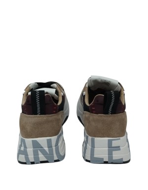 VOILE BLANCHE CLUB 105 SNEAKER LACCI IN CAMOSCIO E TESSUTO TECNICO COLORE CAMEL/NERO/BORDEAUX CON PROFILI BORDO' E BIANCHI, FON