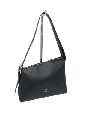 CUOIERIA FIORENTINA BORSA GRANDE IN VITELLO  CON TAGLIO ABLIQUO COLORE NERO, LAMPO CENTRALE, TRACOLLA REGOLABILE