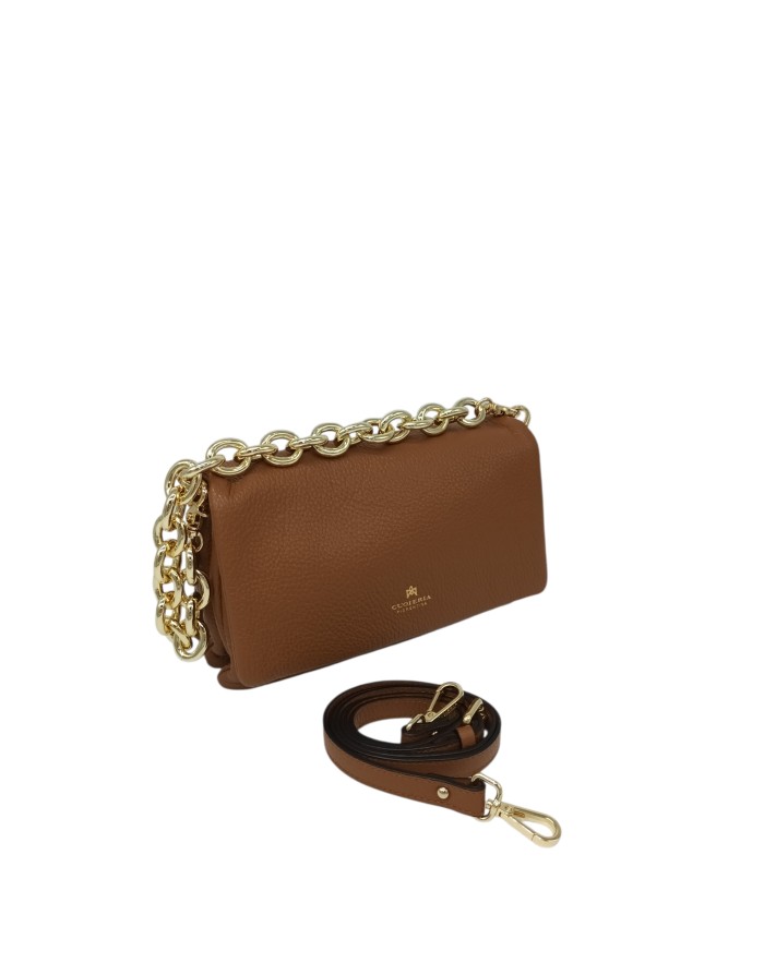 CUOIERIA FIORENTINA BORSA MEDIA IN VITELLO BOTTALATO COLORE CARAMEL, CHIUSURA CON PATTA, TRE SCOMPARTI, TRACOLLA A SPALLA CON C