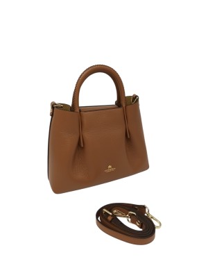 CUOIERIA FIORENTINA BORSA MEDIA IN VITELLO BOTTALATO COLORE CARAMEL, DUE MANICI E TRACOLLA STACCABILE/REGOLABILE