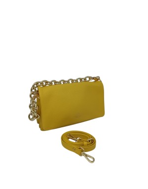 CUOIERIA FIORENTINA BORSA MEDIA IN VITELLO BOTTALATO COLORE GIALLO , CHIUSURA CON PATTA, TRE SCOMPARTI, TRACOLLA A SPALLA CON C