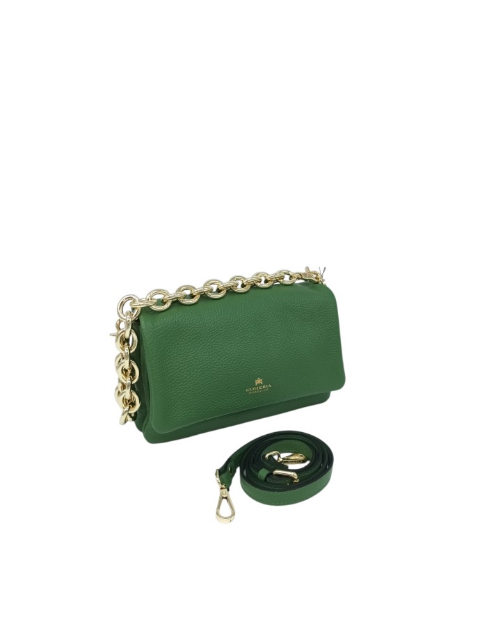 CUOIERIA FIORENTINA BORSA MEDIA IN VITELLO BOTTALATO COLORE VERDE ALOE, CHIUSURA CON PATTA, TRE SCOMPARTI, TRACOLLA A SPALLA CO