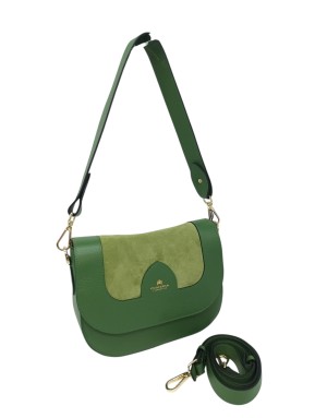 CUOIERIA FIORENTINA BORSA MEDIA IN VITELLO E CAMOSCIO COLORE VERDE ALOE, CHIUSURA A PATTA, TRACOLLA A SPALLA E TRACOLLA STACCAB