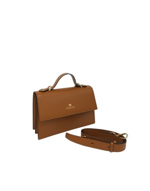 CUOIERIA FIORENTINA BORSA MEDIO/PICCOLA IN VITELLO SAFFIANO COLORE CUOIO, CHIUSURA CON PATTA, MANICO E TRACOLLA STACCABILE/REGO