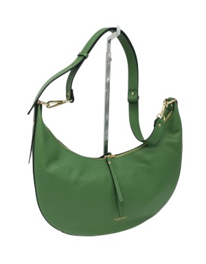 CUOIERIA FIORENTINA BORSA MEZZALUNA GRANDE IN VITELLO BOTTALATO COLORE VERDE ALOE, LAMPO CENTRALE, TRACOLLA STACCABILE/REGOLABI