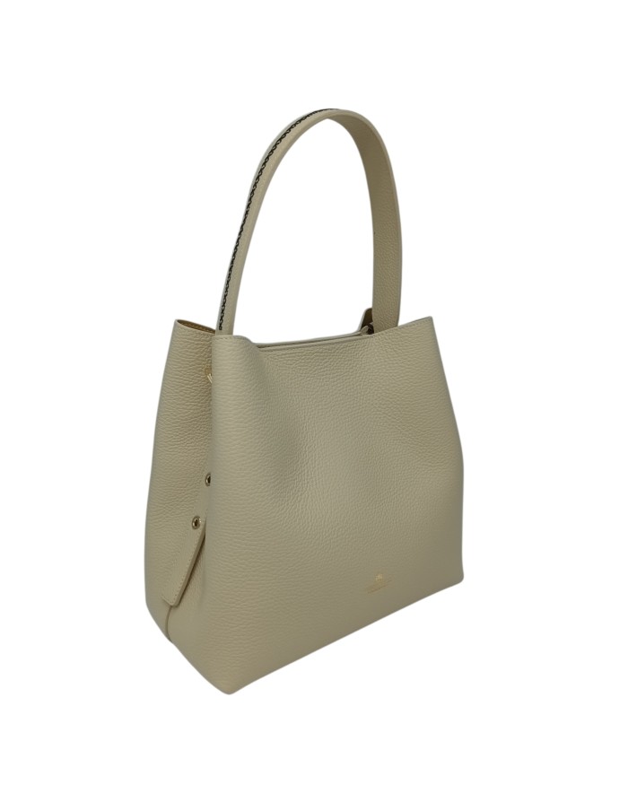 CUOIERIA FIORENTINA BORSA/SECCHIELLO GRANDE IN VITELLO BOTTALATO COLORE AVORIO/PROSECCO, TRACOLLA REGOLABILE