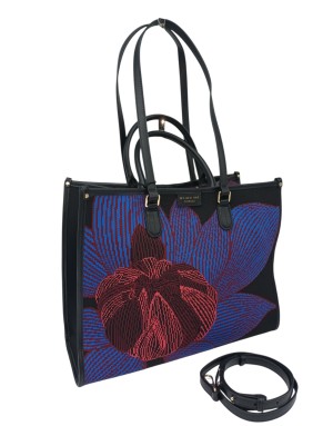 MY- BEST BAG BORSA GRANDE IN TESSUTO LOGATO MULTICOLOR SU BASE NERA CON PROFILI IN VITELLO NERO, MANICI, MANICI A SPALLA E TRAC