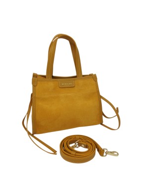 MY- BEST BAG BORSA MEDIA IN CAMOSCIO COLORE CURCUMA CON RIPORTI IN VITELLO IN TINTA, DUE MANICI E  TRACOLLA REGOLABILE/STACCABI