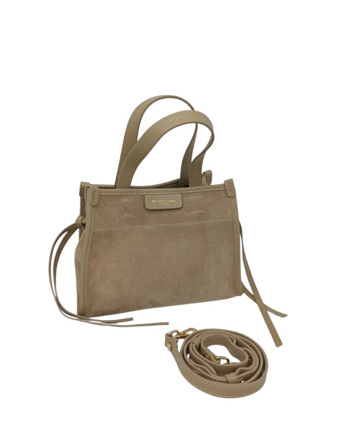 MY- BEST BAG BORSA MEDIA IN CAMOSCIO COLORE SABBIA CON RIPORTI IN VITELLO IN TINTA, DUE MANICI E  TRACOLLA REGOLABILE/STACCABIL