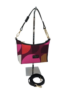 MY- BEST BAG BORSA MEDIA IN TESSUTO LOGATO SU BASE BORDEAUX CON PROFILI IN VITELLO IN TINTA, TRACOLLA REGOLABILE/STACCABILE