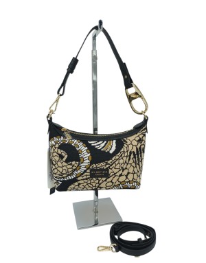 MY- BEST BAG BORSA MEDIA IN TESSUTO LOGATO SU BASE NERA CON PROFILI IN VITELLO IN TINTA, TRACOLLA REGOLABILE/STACCABILE