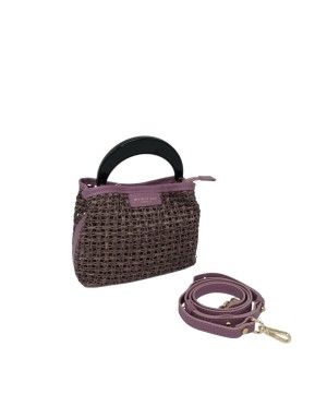 MY- BEST BAG BORSA MEDIO/PICCOLA IN RAFIA COLORE PEONIA CON PROFILI IN VITELLO IN TINTA, MANICO LACCATO NERO LUCIDO E TRACOLLA 