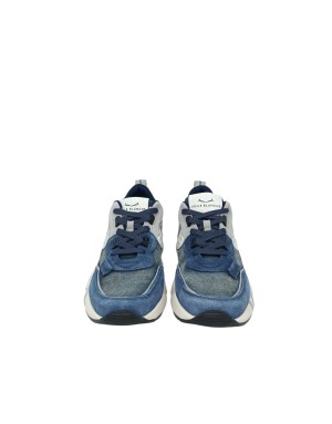 VOILE BLANCHE CLUB 01 SNEAKER LACCI IN CAMOSCIO E TESSUTO TECNICO COLORE BLU-JEANS-GRIGIO CON RIPORTI BIANCHI, FONDO GOMMA LOGA