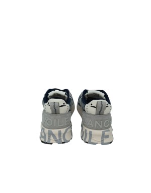 VOILE BLANCHE CLUB 01 SNEAKER LACCI IN CAMOSCIO E TESSUTO TECNICO COLORE BLU-JEANS-GRIGIO CON RIPORTI BIANCHI, FONDO GOMMA LOGA