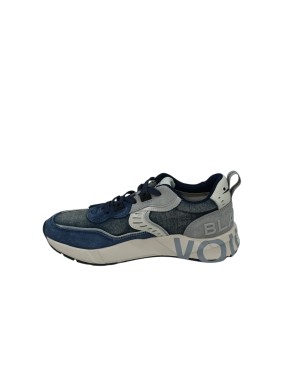 VOILE BLANCHE CLUB 01 SNEAKER LACCI IN CAMOSCIO E TESSUTO TECNICO COLORE BLU-JEANS-GRIGIO CON RIPORTI BIANCHI, FONDO GOMMA LOGA