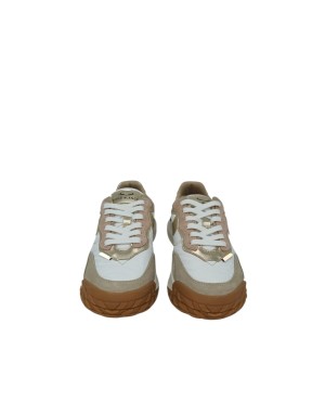 VOILE BLANCHE CLUB ACT W SNEAKER LACCI IN TESSUTO TECNICO BIANCOCON RIPORTI IN CAMOSCIO BEIGE-CIPRIA E LAMINATO PLATINO, FONDO 