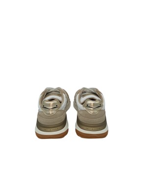 VOILE BLANCHE CLUB ACT W SNEAKER LACCI IN TESSUTO TECNICO BIANCOCON RIPORTI IN CAMOSCIO BEIGE-CIPRIA E LAMINATO PLATINO, FONDO 