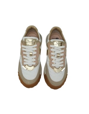VOILE BLANCHE CLUB ACT W SNEAKER LACCI IN TESSUTO TECNICO BIANCOCON RIPORTI IN CAMOSCIO BEIGE-CIPRIA E LAMINATO PLATINO, FONDO 
